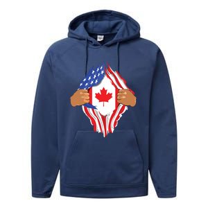 Canadian Blood Inside Me Canada Flag Performance Fleece Hoodie