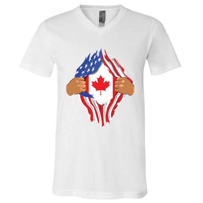 Canadian Blood Inside Me Canada Flag V-Neck T-Shirt