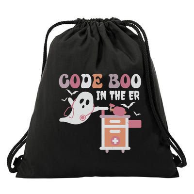 Code Boo In The Er Ghost Ghoul Nurse Nursing Boo Drawstring Bag