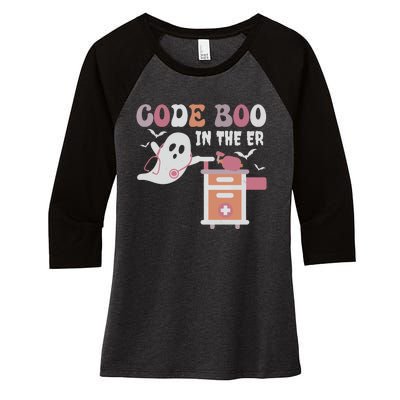 Code Boo In The Er Ghost Ghoul Nurse Nursing Boo Women's Tri-Blend 3/4-Sleeve Raglan Shirt