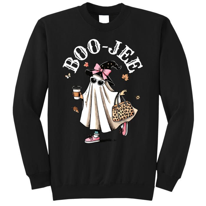 Cute Boo Jee Ghost Halloween Leopard Ghost Coffee Women Sweatshirt