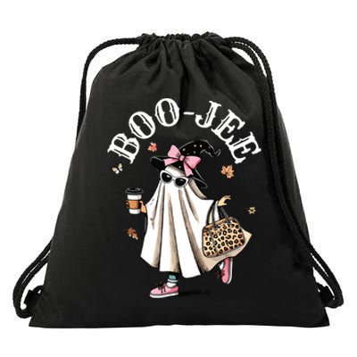 Cute Boo Jee Ghost Halloween Leopard Ghost Coffee Women Drawstring Bag