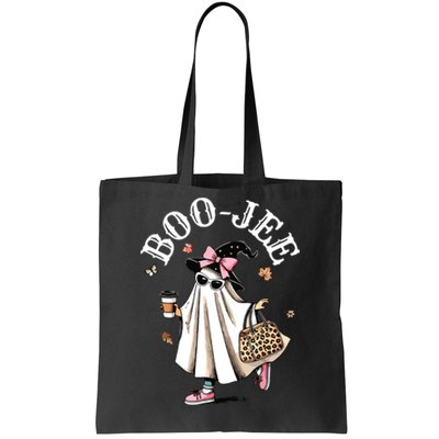 Cute Boo Jee Ghost Halloween Leopard Ghost Coffee Women Tote Bag