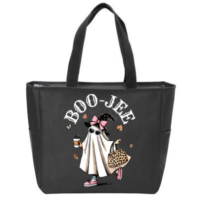 Cute Boo Jee Ghost Halloween Leopard Ghost Coffee Women Zip Tote Bag