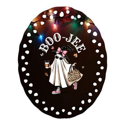 Cute Boo Jee Ghost Halloween Leopard Ghost Coffee Women Ceramic Oval Ornament