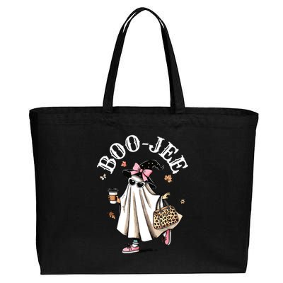 Cute Boo Jee Ghost Halloween Leopard Ghost Coffee Women Cotton Canvas Jumbo Tote