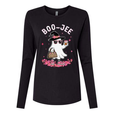 Cute Boo Jee Ghost Halloween Leopard Ghost Coffee Women Gift Womens Cotton Relaxed Long Sleeve T-Shirt