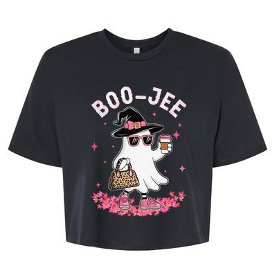 Cute Boo Jee Ghost Halloween Leopard Ghost Coffee Women Gift Bella+Canvas Jersey Crop Tee