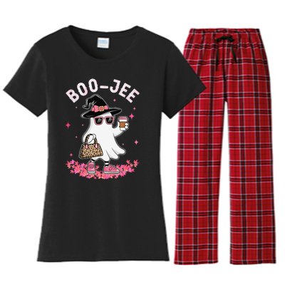 Cute Boo Jee Ghost Halloween Leopard Ghost Coffee Women Gift Women's Flannel Pajama Set