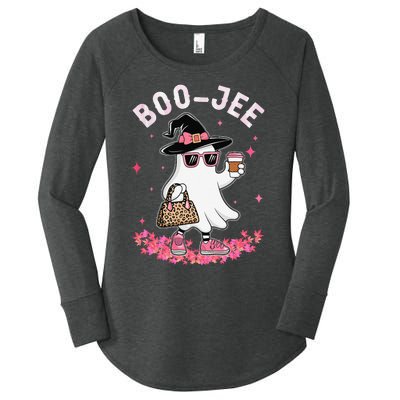 Cute Boo Jee Ghost Halloween Leopard Ghost Coffee Women Gift Women's Perfect Tri Tunic Long Sleeve Shirt