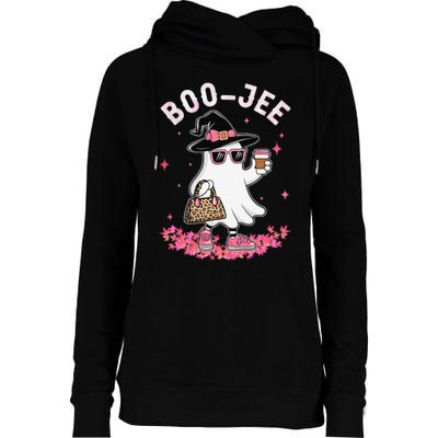 Cute Boo Jee Ghost Halloween Leopard Ghost Coffee Women Gift Womens Funnel Neck Pullover Hood