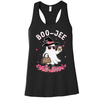 Cute Boo Jee Ghost Halloween Leopard Ghost Coffee Women Gift Women's Racerback Tank