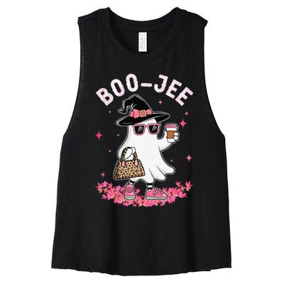 Cute Boo Jee Ghost Halloween Leopard Ghost Coffee Women Gift Women's Racerback Cropped Tank