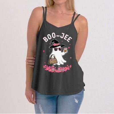 Cute Boo Jee Ghost Halloween Leopard Ghost Coffee Women Gift Women's Strappy Tank