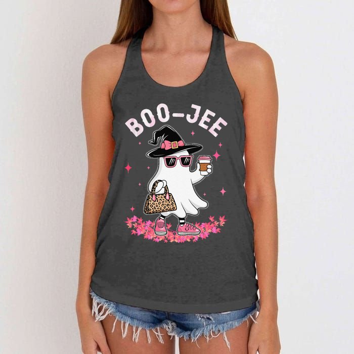 Cute Boo Jee Ghost Halloween Leopard Ghost Coffee Women Gift Women's Knotted Racerback Tank