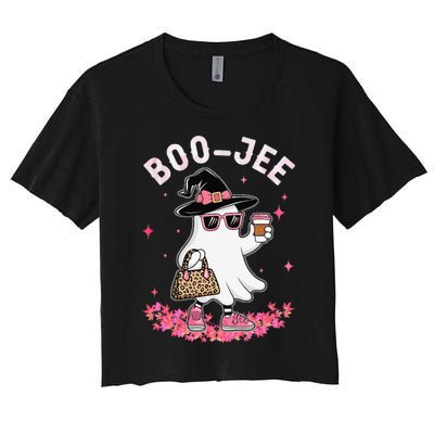 Cute Boo Jee Ghost Halloween Leopard Ghost Coffee Women Gift Women's Crop Top Tee