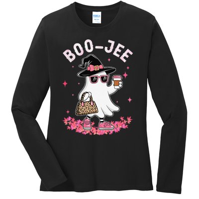 Cute Boo Jee Ghost Halloween Leopard Ghost Coffee Women Gift Ladies Long Sleeve Shirt