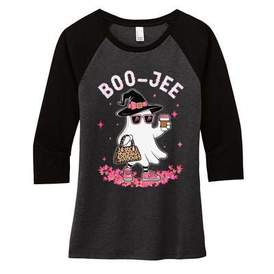 Cute Boo Jee Ghost Halloween Leopard Ghost Coffee Women Gift Women's Tri-Blend 3/4-Sleeve Raglan Shirt