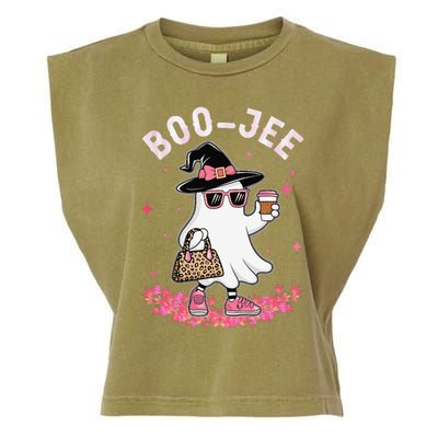 Cute Boo Jee Ghost Halloween Leopard Ghost Coffee Women Gift Garment-Dyed Women's Muscle Tee