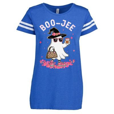 Cute Boo Jee Ghost Halloween Leopard Ghost Coffee Women Gift Enza Ladies Jersey Football T-Shirt