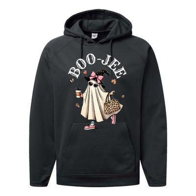 Cute Boo Jee Ghost Halloween Leopard Ghost Coffee Performance Fleece Hoodie