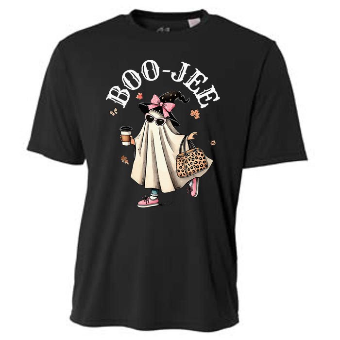 Cute Boo Jee Ghost Halloween Leopard Ghost Coffee Cooling Performance Crew T-Shirt