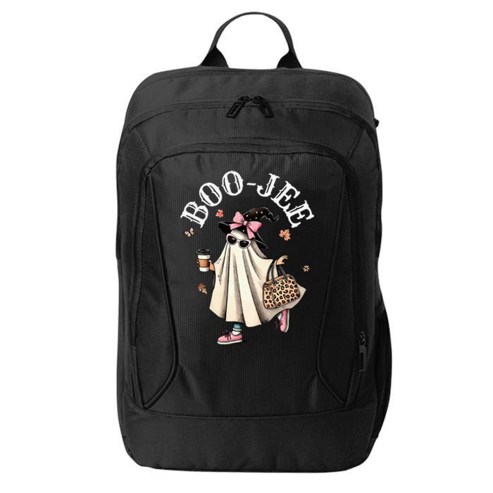 Cute Boo Jee Ghost Halloween Leopard Ghost Coffee City Backpack