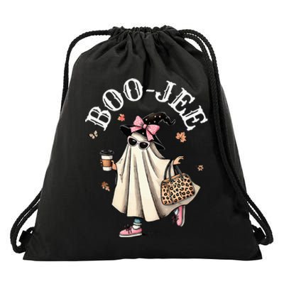 Cute Boo Jee Ghost Halloween Leopard Ghost Coffee Drawstring Bag