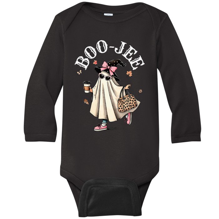 Cute Boo Jee Ghost Halloween Leopard Ghost Coffee Baby Long Sleeve Bodysuit