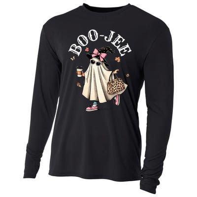 Cute Boo Jee Ghost Halloween Leopard Ghost Coffee Cooling Performance Long Sleeve Crew