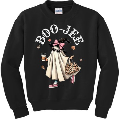 Cute Boo Jee Ghost Halloween Leopard Ghost Coffee Kids Sweatshirt