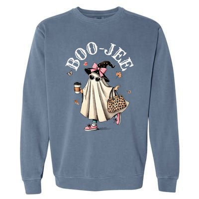 Cute Boo Jee Ghost Halloween Leopard Ghost Coffee Garment-Dyed Sweatshirt