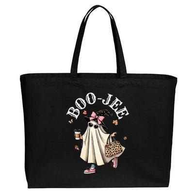 Cute Boo Jee Ghost Halloween Leopard Ghost Coffee Cotton Canvas Jumbo Tote