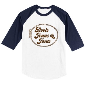 Cute Boots Jeans And Jesus Cow Christian Country Western Baseball Sleeve Shirt