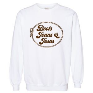 Cute Boots Jeans And Jesus Cow Christian Country Western Garment-Dyed Sweatshirt