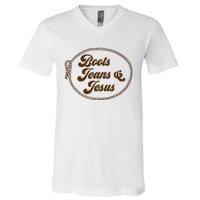 Cute Boots Jeans And Jesus Cow Christian Country Western V-Neck T-Shirt