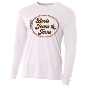 Cute Boots Jeans And Jesus Cow Christian Country Western Cooling Performance Long Sleeve Crew