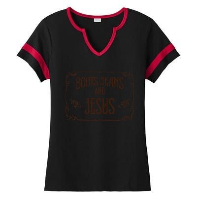 Cute Boots Jeans And Jesus Cow Cow Country Western Ladies Halftime Notch Neck Tee