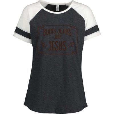 Cute Boots Jeans And Jesus Cow Cow Country Western Enza Ladies Jersey Colorblock Tee