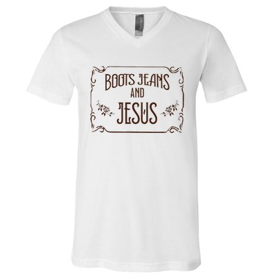 Cute Boots Jeans And Jesus Cow Cow Country Western V-Neck T-Shirt