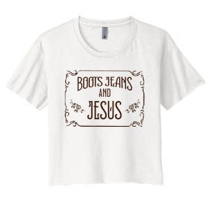 Cute Boots Jeans And Jesus Cow Cow Country Western Women's Crop Top Tee