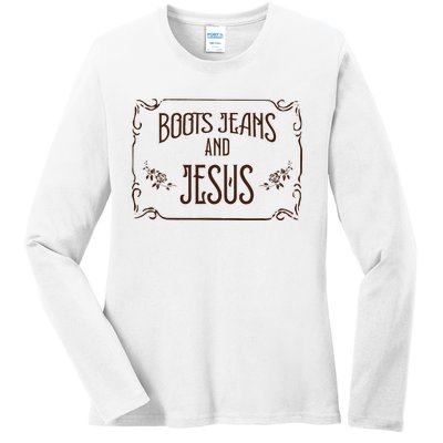 Cute Boots Jeans And Jesus Cow Cow Country Western Ladies Long Sleeve Shirt