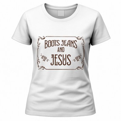 Cute Boots Jeans And Jesus Cow Cow Country Western Women's T-Shirt