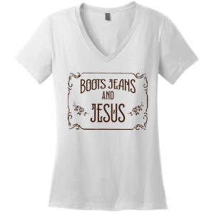 Cute Boots Jeans And Jesus Cow Cow Country Western Women's V-Neck T-Shirt