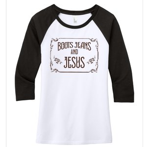 Cute Boots Jeans And Jesus Cow Cow Country Western Women's Tri-Blend 3/4-Sleeve Raglan Shirt