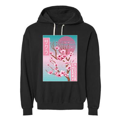 Cherry Blossom Japanese Sakura Vaporwave Aesthetic Garment-Dyed Fleece Hoodie