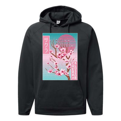 Cherry Blossom Japanese Sakura Vaporwave Aesthetic Performance Fleece Hoodie