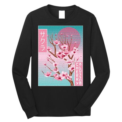 Cherry Blossom Japanese Sakura Vaporwave Aesthetic Long Sleeve Shirt