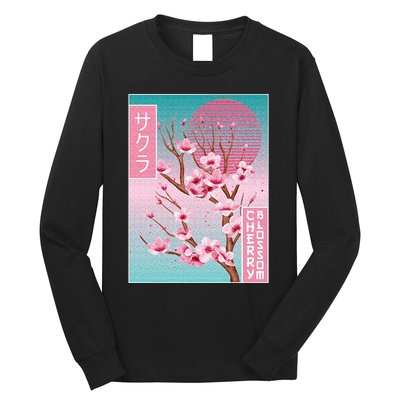 Cherry Blossom Japanese Sakura Vaporwave Aesthetic Long Sleeve Shirt