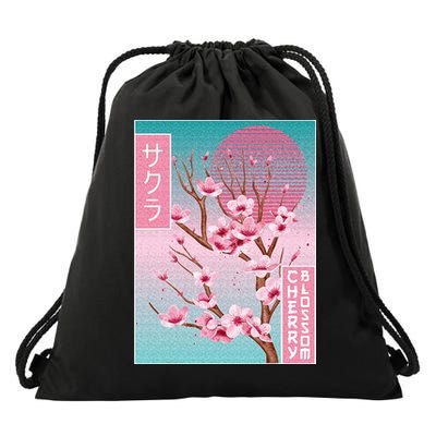 Cherry Blossom Japanese Sakura Vaporwave Aesthetic Drawstring Bag